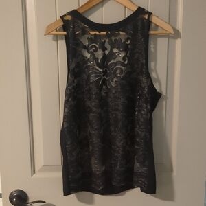 Astr Black Sleeveless Tank Top with Lace Detail